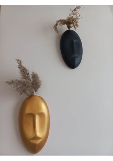 Dekoratif 2'li Yüz Duvar Vazosu, Duvar Süsü ,heykel Aksesuar Siyah Gold