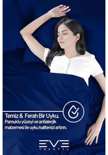 Eve Tekstil %100 Doğal Pamuk Tek Kişilik Rainforce Kumaş Lastikli Çarşaf Ve Yastık Kılıf Set Lacivert