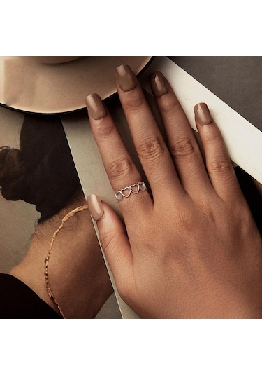 S925 Sterling Silver Oxidized Heart-shaped Hollow Ring No.8 Çok Renkli