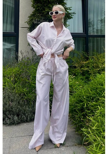 Madmext Pembe Uzun Kollu Çizgili Gömlek Pantolon İkili Takım Mg2124-pembe Pembe