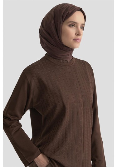 Armine Örgü Desenli Kazak 25kd7004 Kahverengi Kahverengi