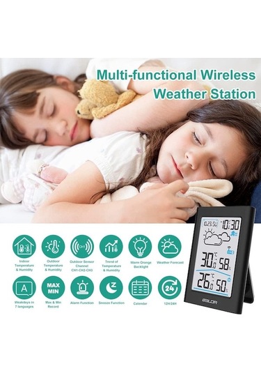 Lemestar Ev İç/disı Sıcaklık Nem Ölçer Kablosuz Hava Durumu İstasyonu Lcd Büyük Ekran Hava Tahmini Elektronik Alarm Saat