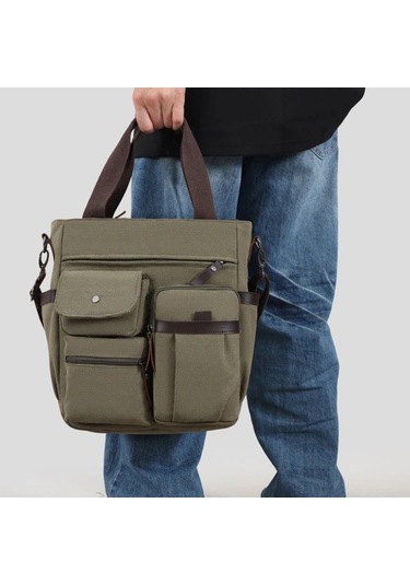 Dashanshop Erkekler Vintage Postacı Çantası A-brown Büyük Kapasiteli Çok Bölmeli Dayanıklı Ofis Seyahat A-kahverengi