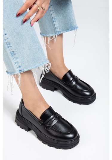 746-759 Siyah Yanki Yüksek Tabanlı Loafer Ayakkabı Siyah