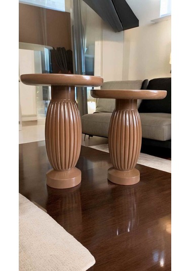 2 Li Ahşap Sehpa Seti Mantar Model Kahverengi Yan Sehpa