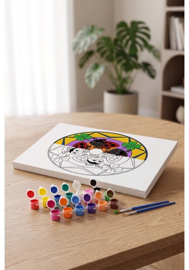 Uğur Böceği Desenli Mandala Ahşap Boyama Seti 40x50 Cm