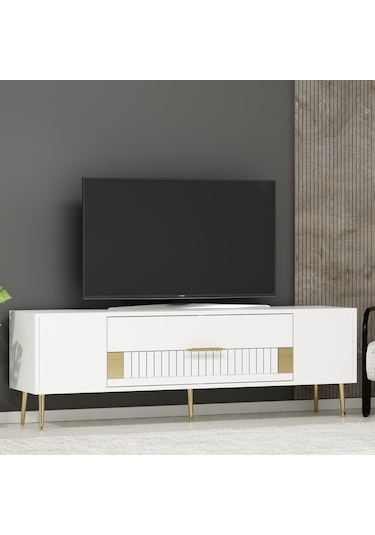 Pencap Tv Sehpası Tv Ünitesi 150 Cm Beyaz Altın