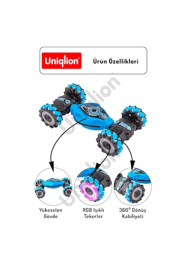 Uzaktan Kumandalı Çift Yönlü 360 Dönebilen Rgb Işıklı Akrobat Araba