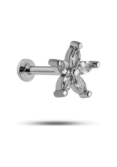 925 Ayar Gümüş Rodyumlu Minimal Tırnaklı Kır Çiçeği Tragus Piercing Küpe Gümüş