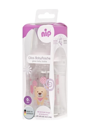 Nip Wide Neck Bottle 125 ML Antikolik Cam Biberon Kız