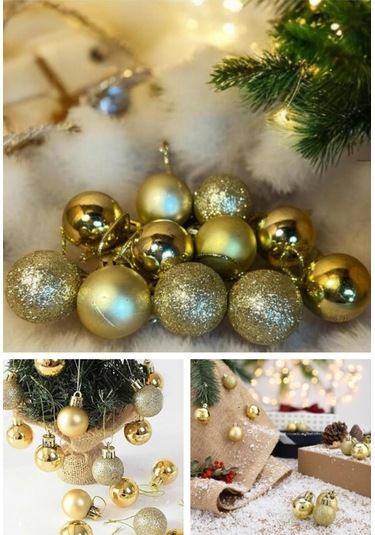 Noel Çam Ağacı Süsü 12 Li Parlak Simli Altın Renkli Top Süsler Yeniyıl Yılbaşı Çam Ağacı Süsleri 4cm Çok Renkli
