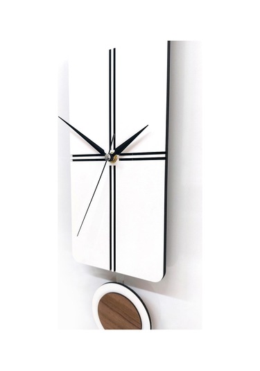 Cajuart Modern Uzun Ahşap Beyaz Düz Çizgili Sarkaçlı Duvar Saati