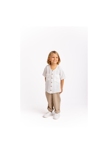 Müslin Cepleri Nakışlı Takım Vizon Vizon