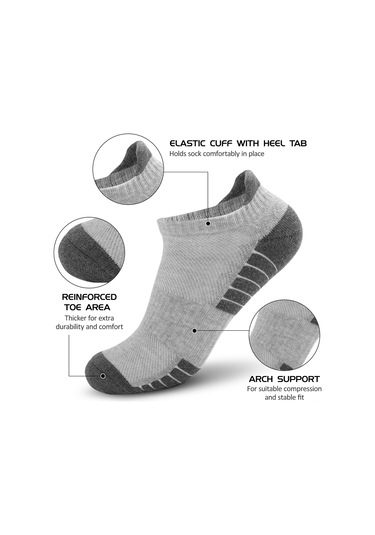 Kosona 6 Çift Spor Çorap - Koşu, Bisiklet, Dağcılık İçin - 80% Pamuk - Nem Emici - Siyah & Koyu Gri - M Beden