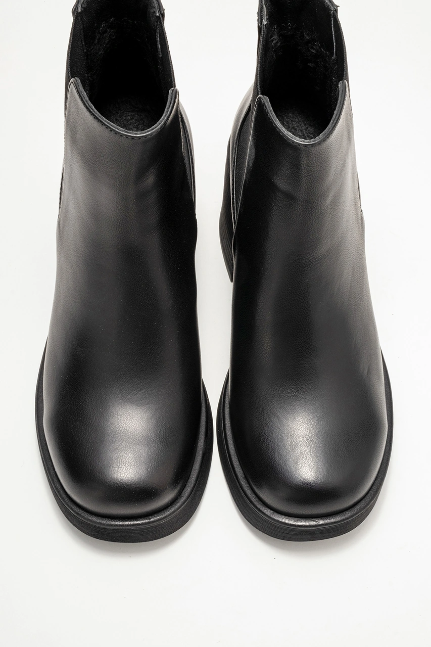 Lysa Siyah Cilt Lastikli Hakiki Deri Kadın Platform Topuklu Bot Siyah-Cilt