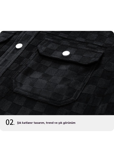 Sonbahar Ve Kış İçin Erkek Süet Kareli Ceket Siyah