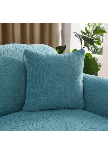 Göl Mavisi 45x45 Cm Su Geçirmez Yaprak Jakarlı Dekoratif Kare Atmak Yastık Örtüsü Yumuşak Minder Örtüsü Çekyat Sandalye Kapak Süslemeleri