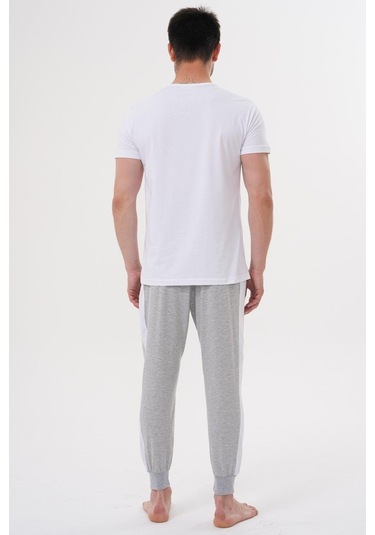 Mecit 4000 Beyaz Gri Erkek Büyük Beden Pijama Takımı Gri