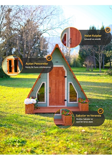 Mandu Ahşap Üçgen Çocuk Oyun Evi Aframe Playhouse