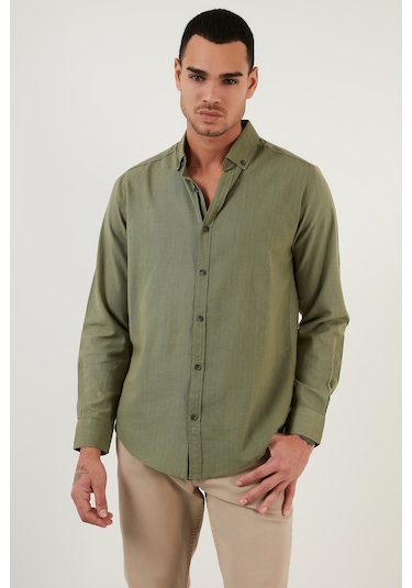 Buratti Pamuklu Regular Fit Düğmeli Yaka Erkek Gömlek Cf20S111871 Haki