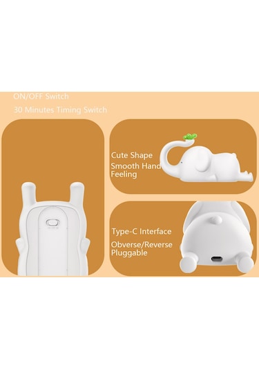 Fil Şeklinde Bebek Başucu Dokunmatik Işık Emzirme Gece Lambası Masaüstü Lamba Telefon Standı Çok Renkli