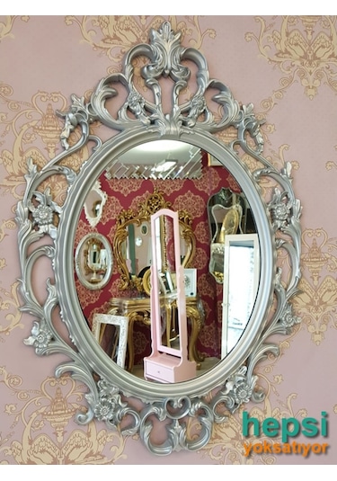 Vintage Taç Model Gümüş Renk Dekoratif Ayna