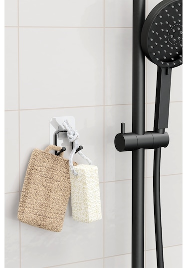 Zabata Yapışkanlı 2 Adet Çift Kancalı Banyo Mutfak Askısı Metal Askılık Duvar Askı Organizer Siyah