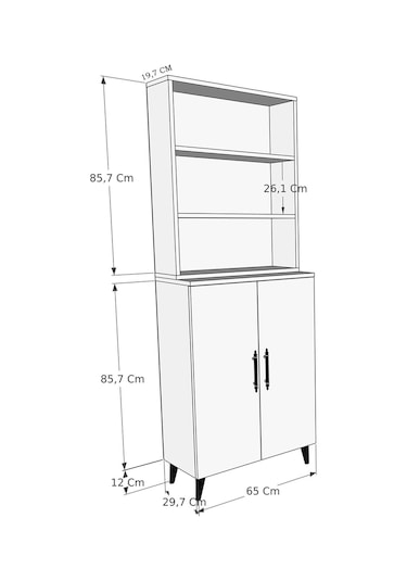 Enda Home Oras 6 Raflı 2 Kapaklı Dolaplı Kitaplık Atlantik Çam - Mat Beyaz