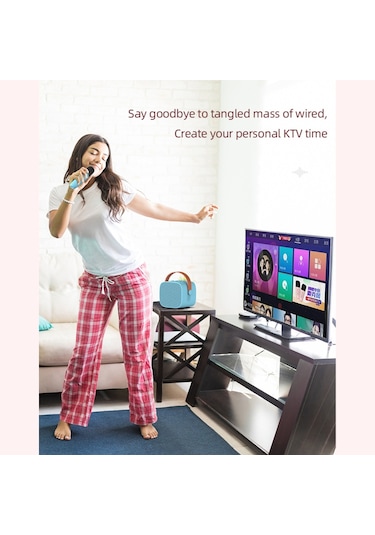 Reedark Mikrofonlu Kablosuz Bluetooth Hoparlör Karaoke Hoparlör Modeli: P2 Çift Mikrofon Pembe