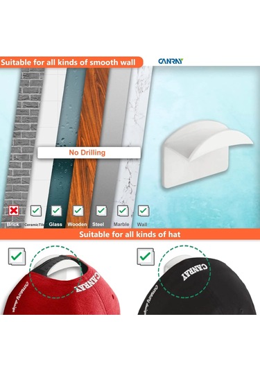 Youtek 10'lu Beyaz Duvarlı Şapka Tutucuları - Delme Yok 3m Yapıştırıcı - Şapka, Şapka, Güneş Şapkasını Düzenle - Erkeklere İdeal Hediye Beyaz