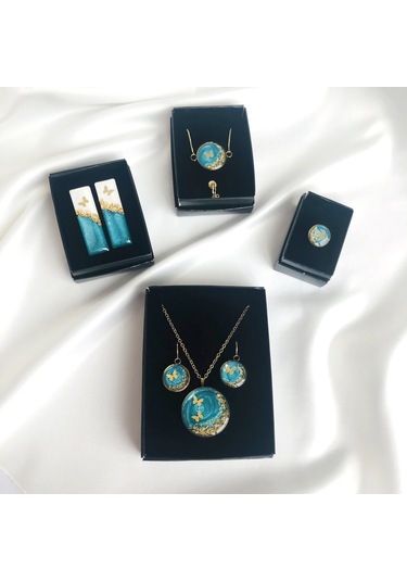 Ronik Altın Kaplama Çelik Kolye Küpe Bileklik Yüzük ve Saç Tokası 80923991 Altın