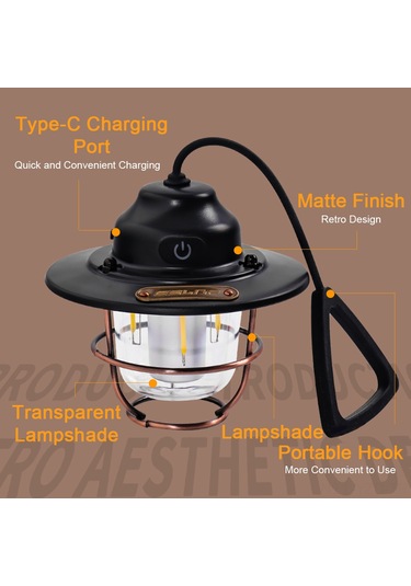 Yuntech01 Led Kamp Işığı, Usb Şarjlı, 7 Işık Modu, Su Geçirmez, Retro Tasarım, Dahili Li-poly Batarya Yeşil Çok Renkli