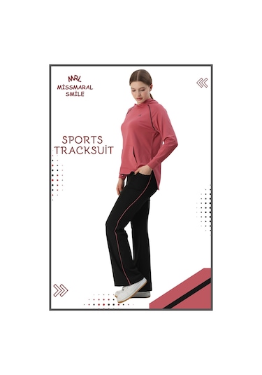 Kadın Spor Eşofman Takım İspanyol Paça Çift Cepli Alt &kapüşonlu Kanguru Cepli Üst Gül Kurusu 3053 Gül Kurusu