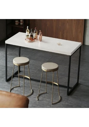 Tory Gold Metal Yuvarlak Doğal Ahşap Bar Taburesi Gold