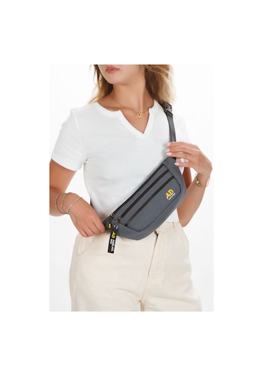 Unisex Çapraz Askılı Telefon Bölmeli Bel Ve Omuz Çantası Gri