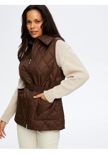 Faik Sönmez Beli Kemer Detaylı Kadın Kapitone Yelek W26kyl003 Kahve