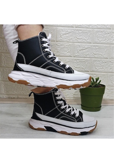 Kinetix Vıole Pu Siyah Kalın Tabanlı Hafif Rahat Spor Bot Siyah - Beyaz