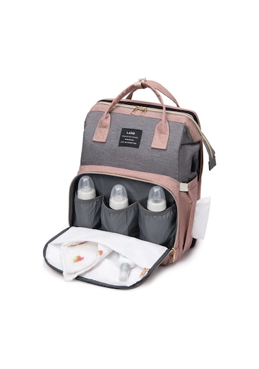 Geniş Kapasiteli Anne Bebek Bakım Süt Sırt Çantası Pembe