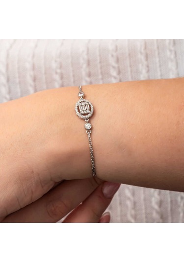 Gümüş Oval Baget Taşlı Kadın Bileklik Gümüş