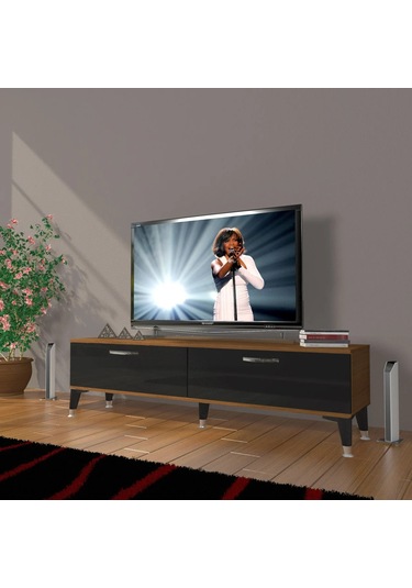 Decoraktiv Eko 140 Mdf Std Silver Tv Ünitesi Tv Sehpası - Parlak Beyaz Ceviz - Siyah