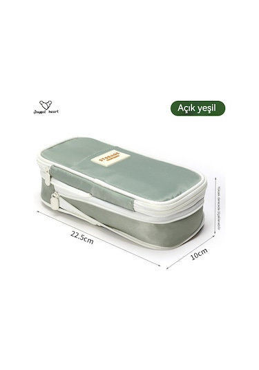 Basit Çift Katmanlı Geri Çekilebilir Büyük Kapasiteli Kalem Kutusu Yeşil