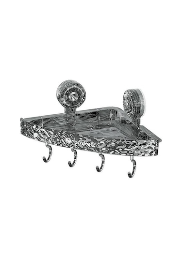 Gri Depolama Rafı Üçgen Şekli Vantuz Duş Caddy Hızlı Drenaj Depolama Rafı Mutfak Gri