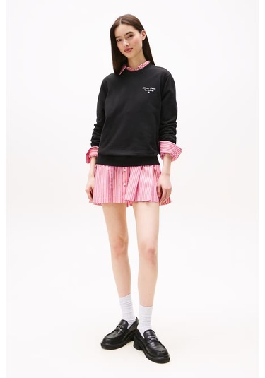 Kadın Regular Fit Nakış Logolu Sweatshirt - Siyah Triple Black