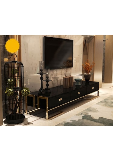 Barbara Gold Metal Siyah Tv Ünitesi