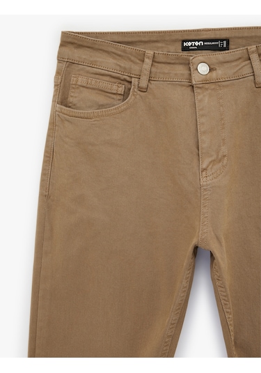 Koton Pamuklu Cepli Düğmeli Regular Fit Pantolon Bej 6sam40022nw Ekru