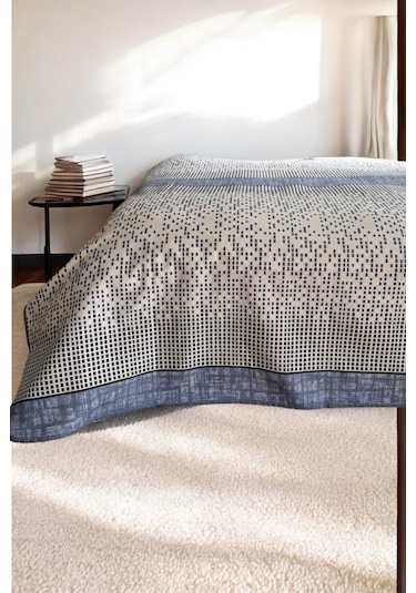 Alla Turca Çift Kişilik Modern Mozaik Desenli Pike İndigo 200x240 Cm %100 Pamuk Mavi