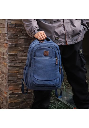 Erkek Trendy Bilgisayar Ve Günlük Sırt Çantası Büyük Kapasiteli Mavi