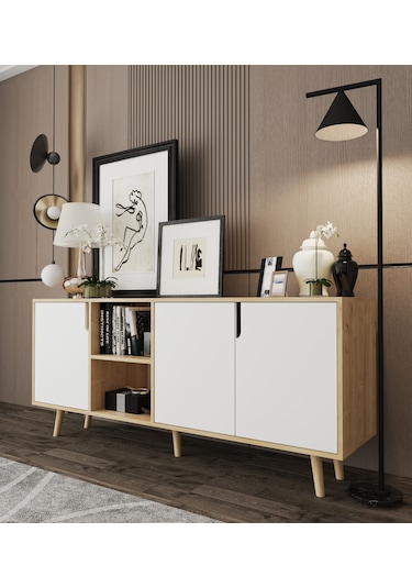 Latina Modern Konsol 3 Kapaklı 180 Cm Safir Meşe - Beyaz Safir - Beyaz