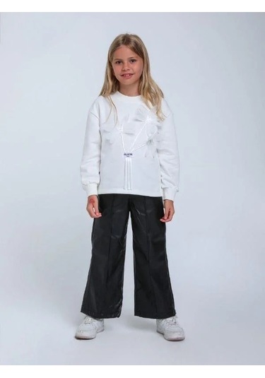Kız Çocuk Kabartma Çiçek Desenli Sweatshirt-14320 Beyaz