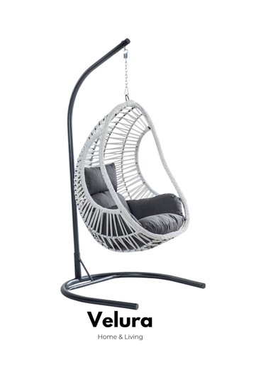 Cosmo Bahçe Salıncağı - Beyaz Rattan Gri Minder Beyaz